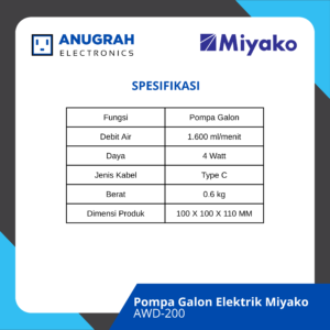 miyako pompa galon elektrik awd 200