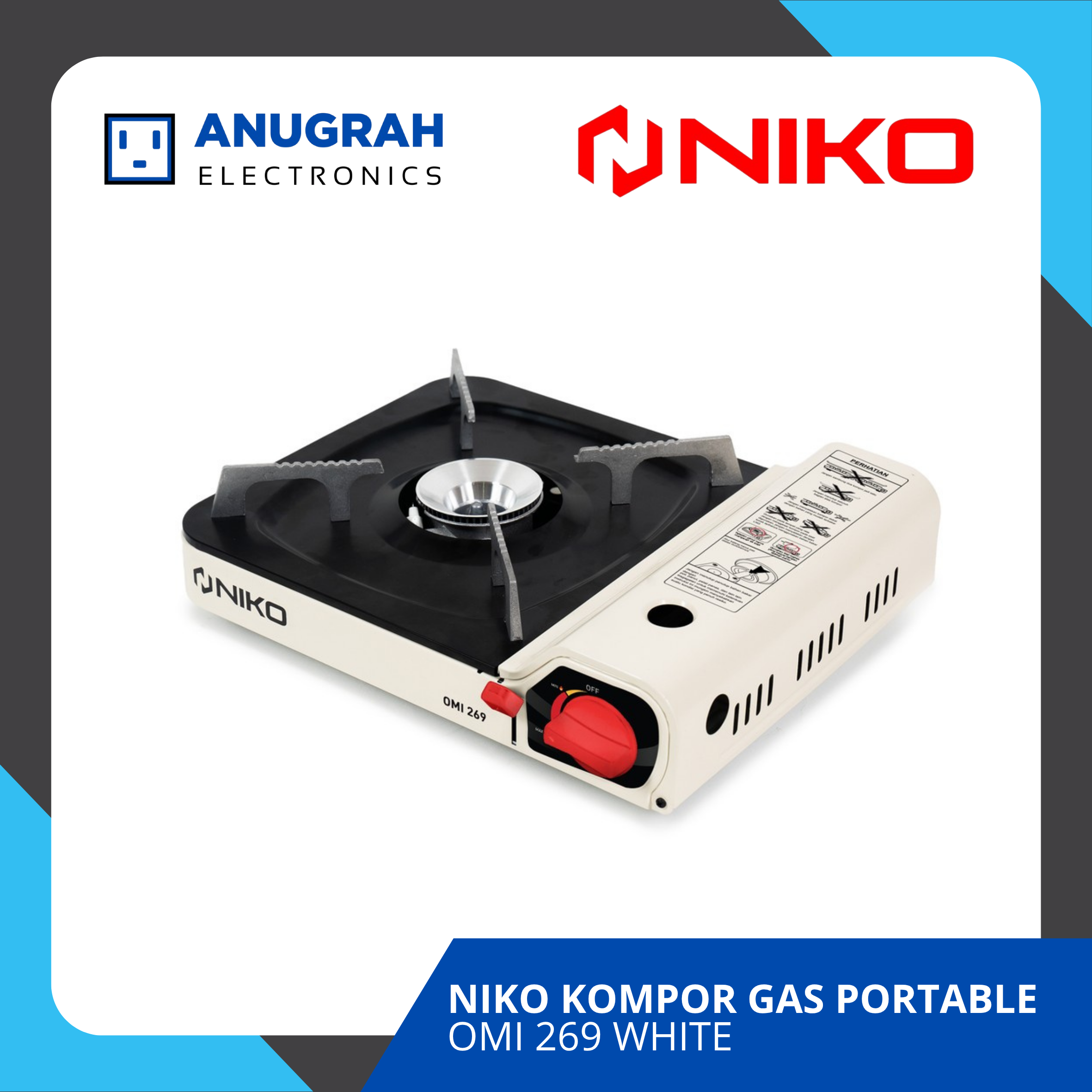 kompor gas portable niko omi 269 hitam & putih single burner camping ringan praktis kompor gas portable niko omi 269 hitam & putih single burner camping ringan praktis