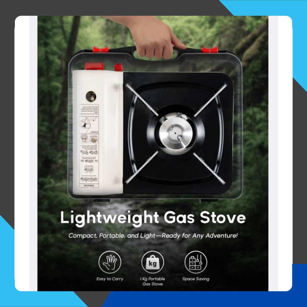 kompor gas portable niko omi 269 hitam & putih single burner camping ringan praktis kompor gas portable niko omi 269 hitam & putih single burner camping ringan praktis