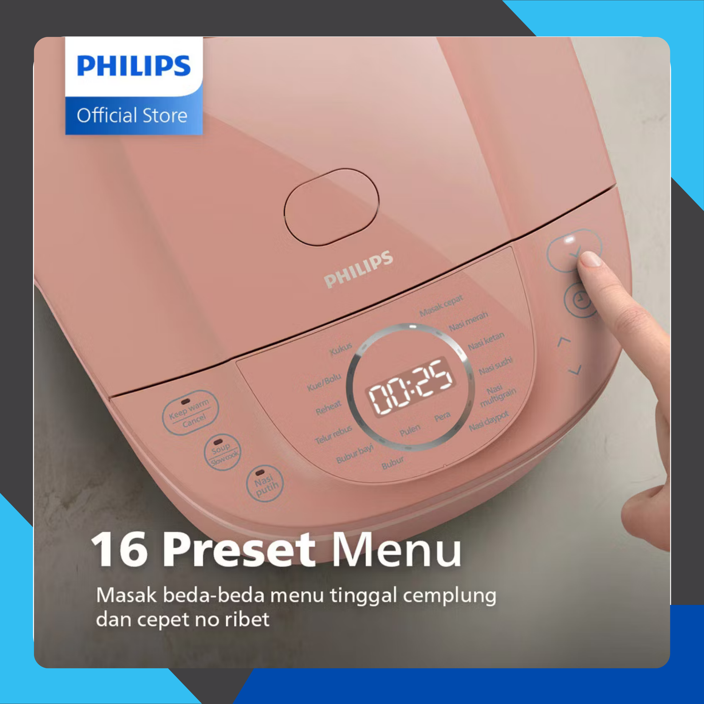 rice cooker philips 1.8l hd4716/31 pink 3in1 anti lengket best quality rice cooker philips 1.8l hd4716/31 pink 3in1 anti lengket best quality