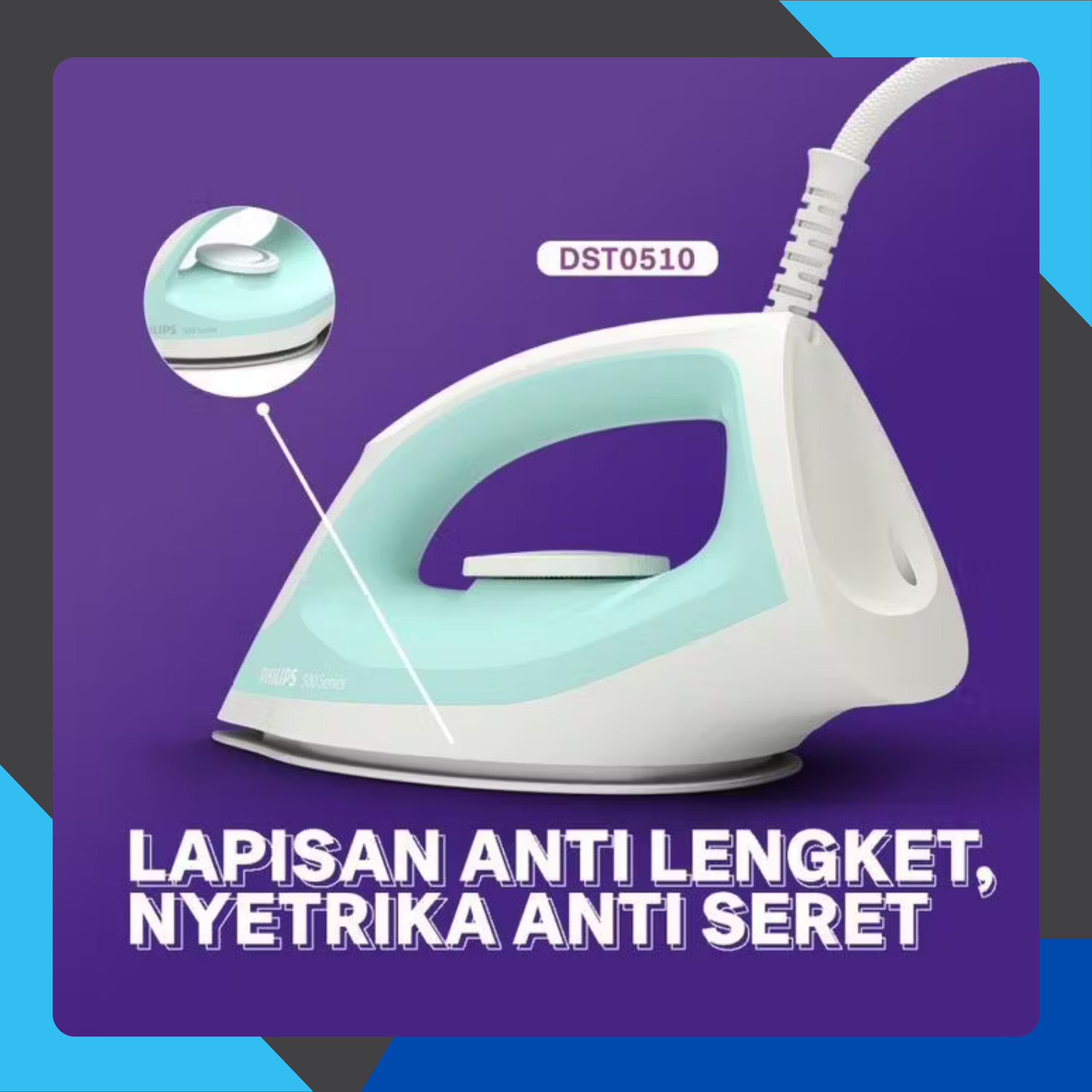 setrika uap philips dst 0510 steam iron anti lengket setrika uap philips dst 0510 steam iron anti lengket